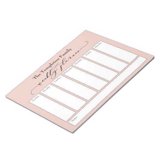 Elegant Script Simple Weekly Planner, Blush Notitieblok (Schuin)