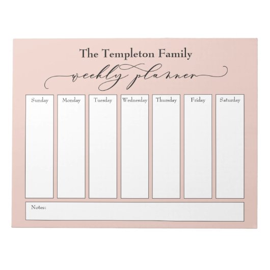 Elegant Script Simple Weekly Planner, Blush Notitieblok (Voorkant)