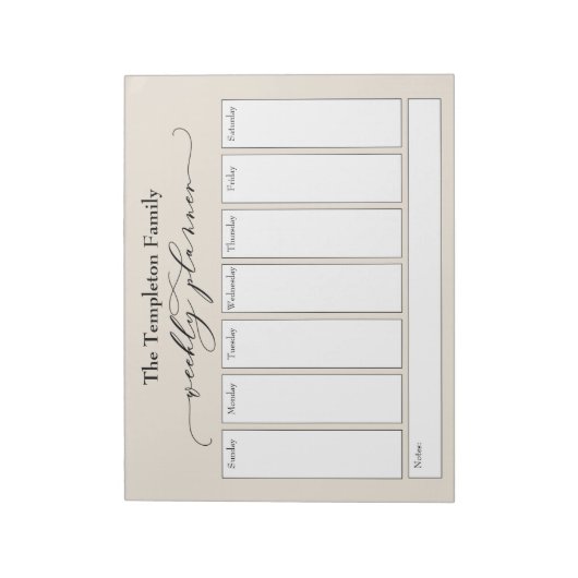 Elegant Script Simple Weekly Planner, Cream Notitieblok (Linkerzijde)