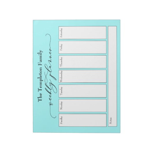 Elegant Script Simple Weekly Planner, Light Aqua Notitieblok (Linkerzijde)