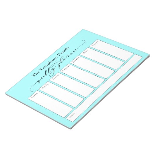 Elegant Script Simple Weekly Planner, Light Aqua Notitieblok (Schuin)