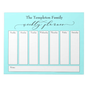 Elegant Script Simple Weekly Planner, Light Aqua Notitieblok