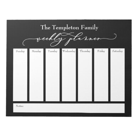 Elegant Script Simple Weekly Planner, zwart Notitieblok (Voorkant)