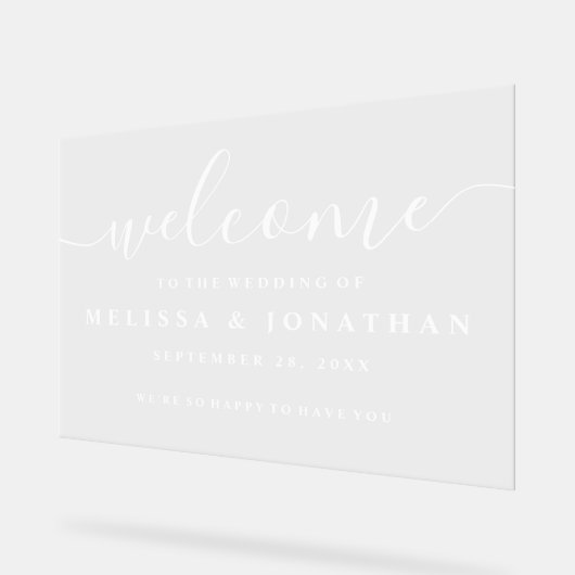 Elegant script simplistisch bruiloft acryl teken bord (Hoek)