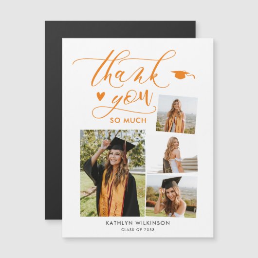 Elegant Script Sinaasappel 4 Foto Afstuderen Harte (Voorkant / Achterkant)