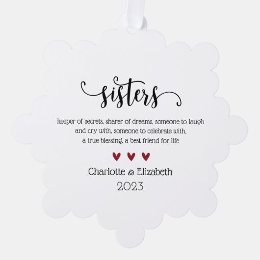 Elegant Script Sister Definitie Kerstmis Ornament Kaart (Voorkant)