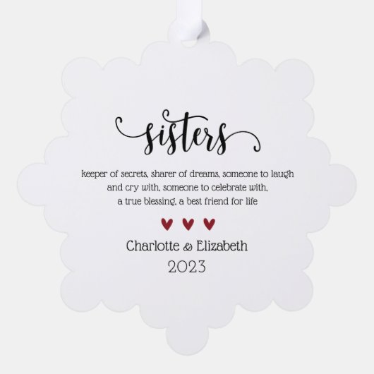 Elegant Script Sister Definitie Kerstmis Ornament Kaart (Achterkant)