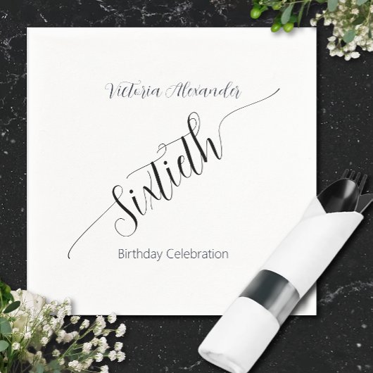 Elegant Script Sixtieth Birthday Celebration Servet