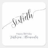 Elegant Script Sixtieth Birthday Celebration Vierkante Sticker (Voorkant)