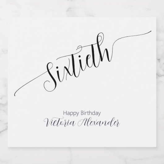 Elegant Script Sixtieth Birthday Personalized Sparkling Wijnetiket (Enkel label)