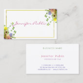 Elegant Script Sjabloon Moderne Waterverf Flowers Visitekaartje (Voorkant / Achterkant)