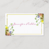 Elegant Script Sjabloon Moderne Waterverf Flowers Visitekaartje (Voorkant)