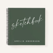Elegant Script Sketchbook - Aangepaste naam Groen Notitieboek (Voorkant)