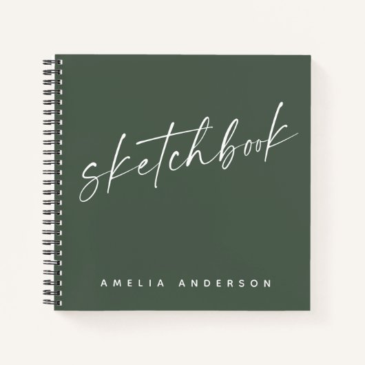 Elegant Script Sketchbook - Aangepaste naam Groen Notitieboek (Voorkant)