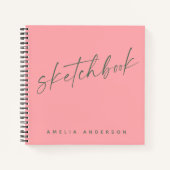 Elegant Script Sketchbook - Aangepaste naam Roze Notitieboek (Voorkant)