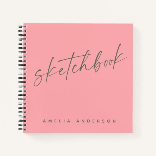 Elegant Script Sketchbook - Aangepaste naam Roze Notitieboek (Voorkant)