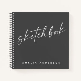 Elegant Script Sketchbook Persoonlijke naam Zwart Notitieboek