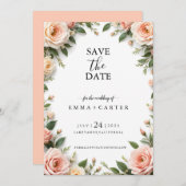 Elegant script Sla de datum op met Pastel Roos Bor Save The Date (Voorkant / Achterkant)