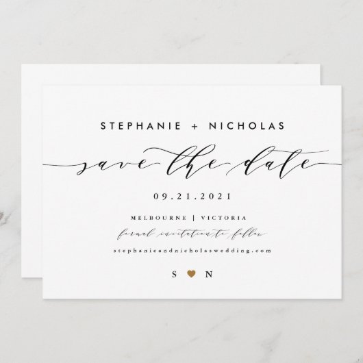 Elegant script sla de datum uitnodiging op (Voorkant / Achterkant)