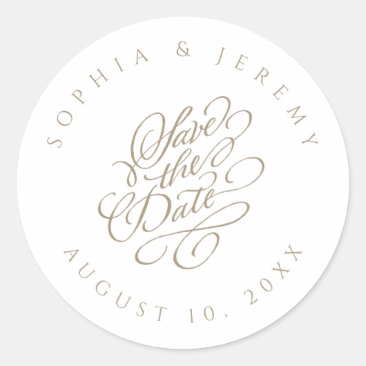 Elegant Script Sla de trouwdatum op Ronde Sticker (Voorkant)