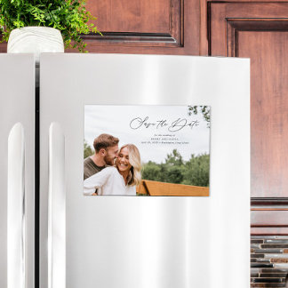 Elegant script Sla het datumlandschap op Magnetische Uitnodiging