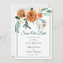 Elegant Script Smaragd Groen Herfst Bloemen Bruilo Save The Date