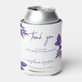 Elegant Script Smaragd Paarse Eucalyptus Bruiloft Blikjeskoeler (Blikje Voorkant)