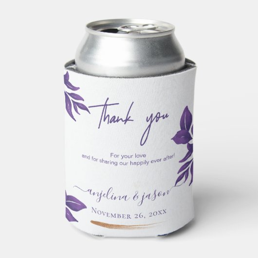 Elegant Script Smaragd Paarse Eucalyptus Bruiloft Blikjeskoeler (Blikje Voorkant)