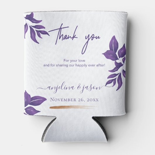 Elegant Script Smaragd Paarse Eucalyptus Bruiloft Blikjeskoeler (Voorkant)