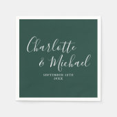 Elegant Script Smaragdgroen Minimalistisch Servet (Voorkant)