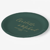 Elegant script smaragdgroene en gouden bruiloft papieren bordje (Gekanteld)