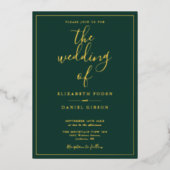 Elegant Script Smaragdgroene Trouw Goud Folie Uitnodiging (Voorkant)