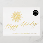 Elegant script sneeuwvlok LOGO business goud Folie Feestdagen Briefkaart (Voorkant)