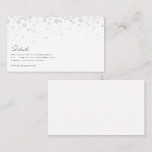 Elegant Script Sneeuwvlokken Bruiloft Details Informatiekaartje (Voorkant / Achterkant)