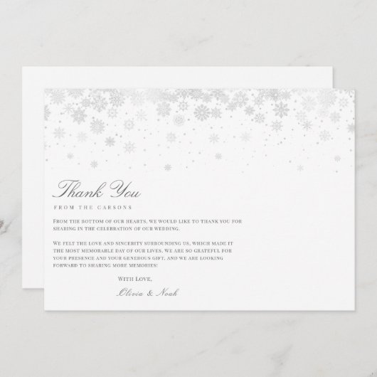 Elegant Script Sneeuwvlokken Dank je Kaart (Voorkant / Achterkant)