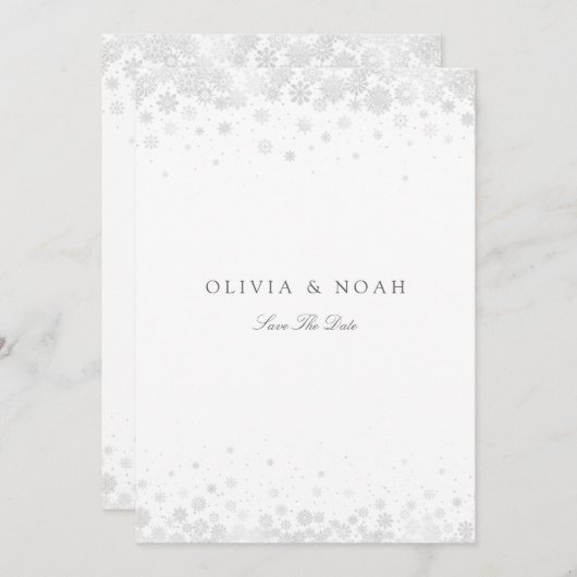 Elegant Script Sneeuwvlokken Sla de datum Kaart (Voorkant / Achterkant)