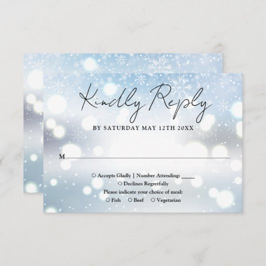 Elegant Script Sneeuwvlokken Winter Bruiloft RSVP Kaartje (Voorkant / Achterkant)