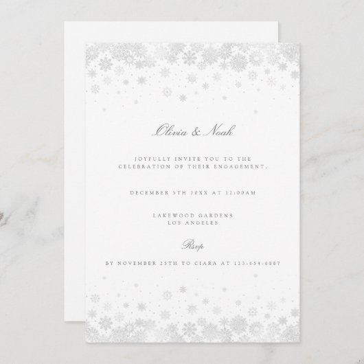 Elegant Script Snowflakes Verloving Invitation Kaart (Voorkant / Achterkant)