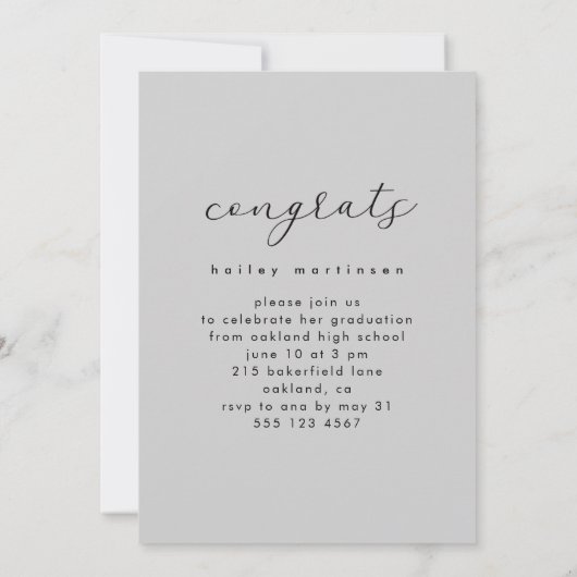 Elegant Script Soft Grey Graduation Party Foto Kaart (Achterkant)