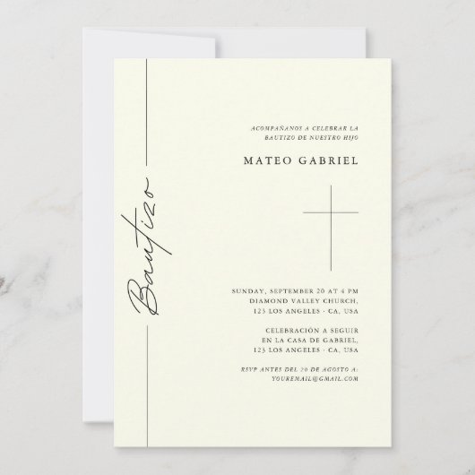 Elegant Script Spaans doopsel Ivory Bautizo Kaart (Voorkant)