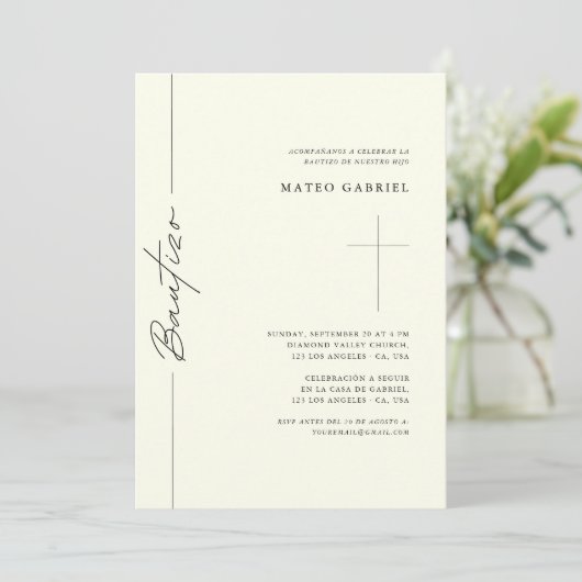 Elegant Script Spaans doopsel Ivory Bautizo Kaart (Staand voorkant)
