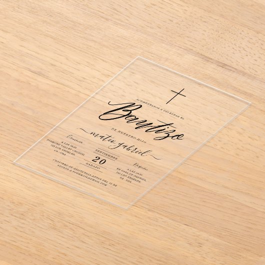 Elegant script Spaanse uitnodiging de Bautizo (Laagn)