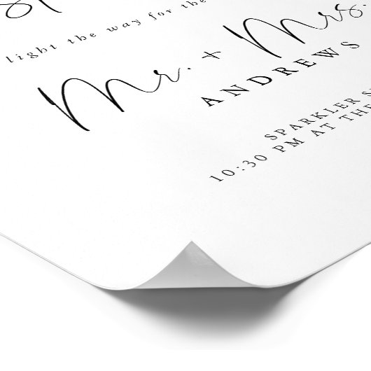 Elegant Script Sparkler Bruiloft Verstuur teken Poster (Hoek)