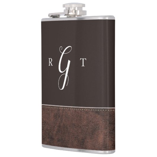 Elegant Script Speciaal Monogram bruin leder Heupfles (Links)