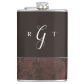 Elegant Script Speciaal Monogram bruin leder Heupfles (Voorkant)