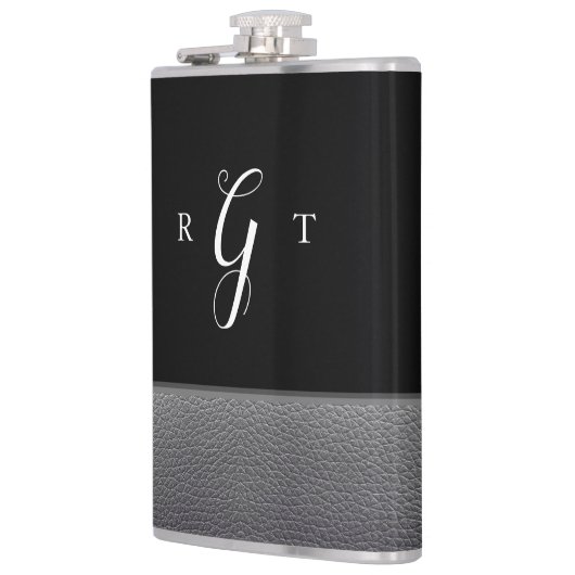 Elegant Script Speciaal Monogram grijs leder Heupfles (Links)