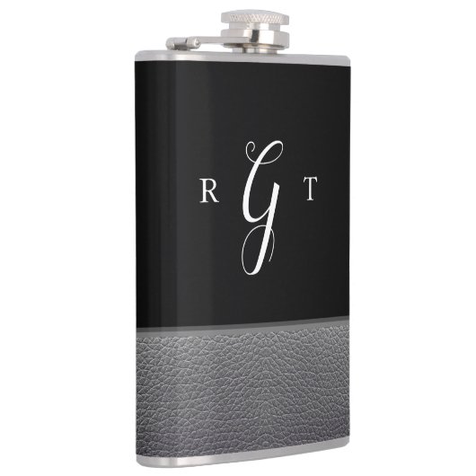 Elegant Script Speciaal Monogram grijs leder Heupfles (Rechts)