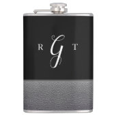 Elegant Script Speciaal Monogram grijs leder Heupfles (Voorkant)