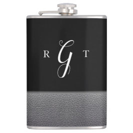 Elegant Script Speciaal Monogram grijs leder Heupfles