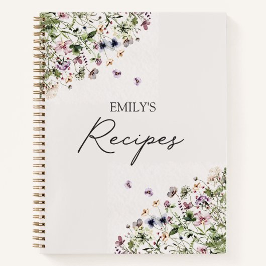 Elegant Script Spring Paarse Wildflowers Recept Notitieboek (Voorkant)